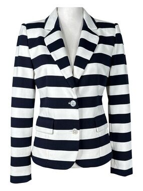 BOSTON PROPER Striped Navy & White Blazer